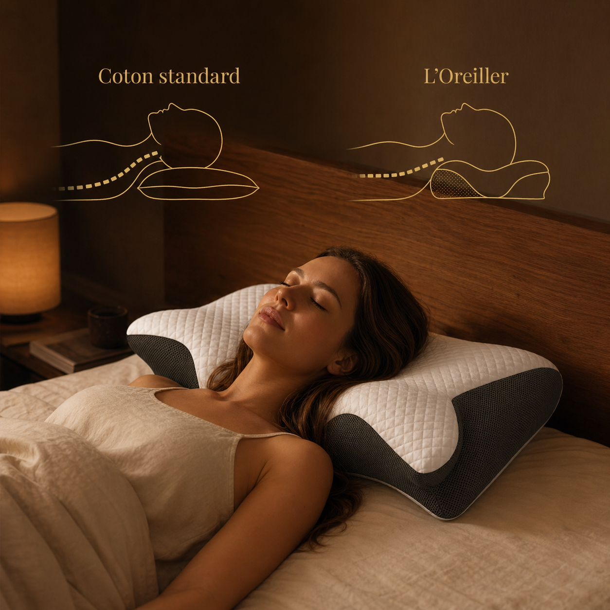 Comparaison alignement vertébral — coton standard vs L'Oreiller Someira