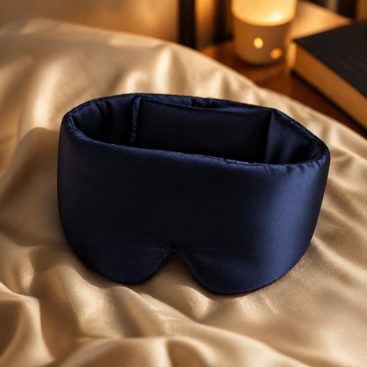 Le Masque Someira, soie de mûrier bleu nuit, ambiance rituel du soir